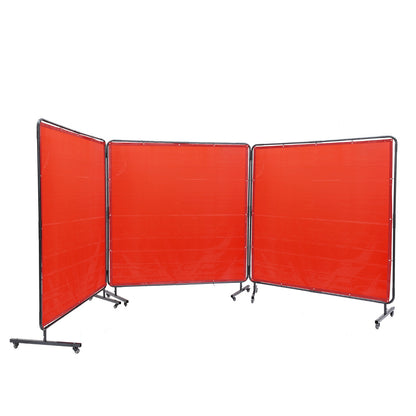 Lasbeschermingsscherm – Lasgordijn – Laskap – Lasafscherming – Laswand – Mobiel met 3 Panelen – Brandwerend Vinyl – 12 Zwenkwielen met Rem