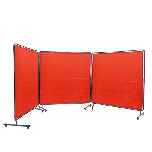 Lasbeschermingsscherm – Lasgordijn – Laskap – Lasafscherming – Laswand – Mobiel met 3 Panelen – Brandwerend Vinyl – 12 Zwenkwielen met Rem