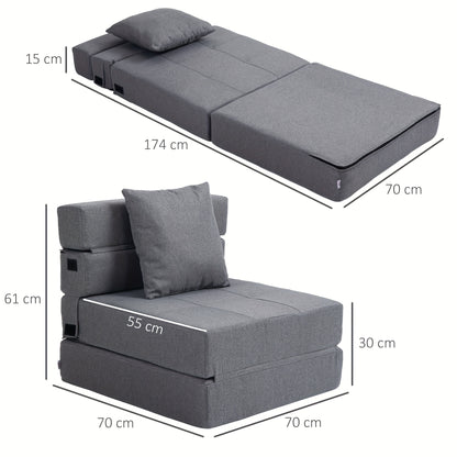 Slaapstoel – Slaapbank – Zetelbed – Logeerbed – Slaapfauteuil – Inklapbaar – Belastbaar Tot 100 kg – Donkergrijs