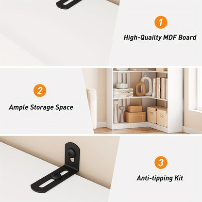 Hoekboekenkast – Hoekboekenplank – L-vormige Boekenkast – Boekenrek – Opbergkast – 182 cm Hoog – Stevige MDF & Houtconstructie – Vrijstaand Wit Meubel