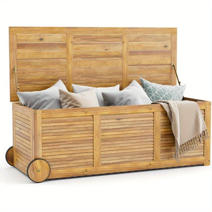 Opbergkist Tuin – Tuinbox – Opbergbox – Tuinkussenbox – Opbergkast – Acaciahout – Met Wielen En Handvat – Waterafstotende Binnenzak – 127x51x46 cm – Duurzaam Hout