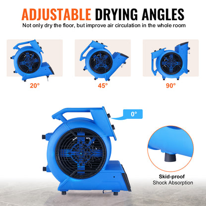 Luchtverplaatsingsventilator – Luchtverfrisser – Luchtdroger – Ventilator – Ventilatieventilator – 3 Snelheden 1500-2600 CFM – Instelbare Blaashoek
