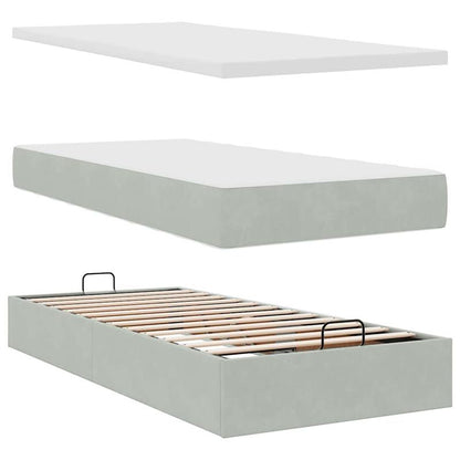 Bedframe – Bed – Bed Stevig – Slaapbed – Opbergbed – Lichtgrijs Velvet – 160x200 cm – Stevig Massief Hout – Ottoman Opbergruimte