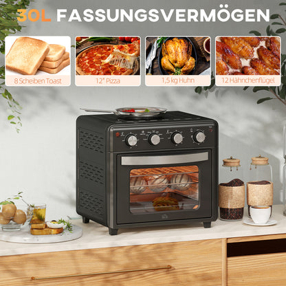 Mini Oven – Airfryer – Heteluchtoven – Tafeloven – Elektrische Oven – Zwart – 7 Kookprogramma’s – Temperatuur 90-230°C