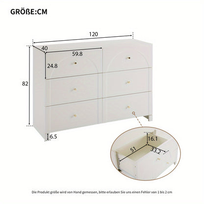 Ladeblok – Ladekast – Dressoir – Opbergmeubel – Ladekastje – Wit – 6 Lades – Vintage Design – 82x120x40 cm – Zonder Houtdelen