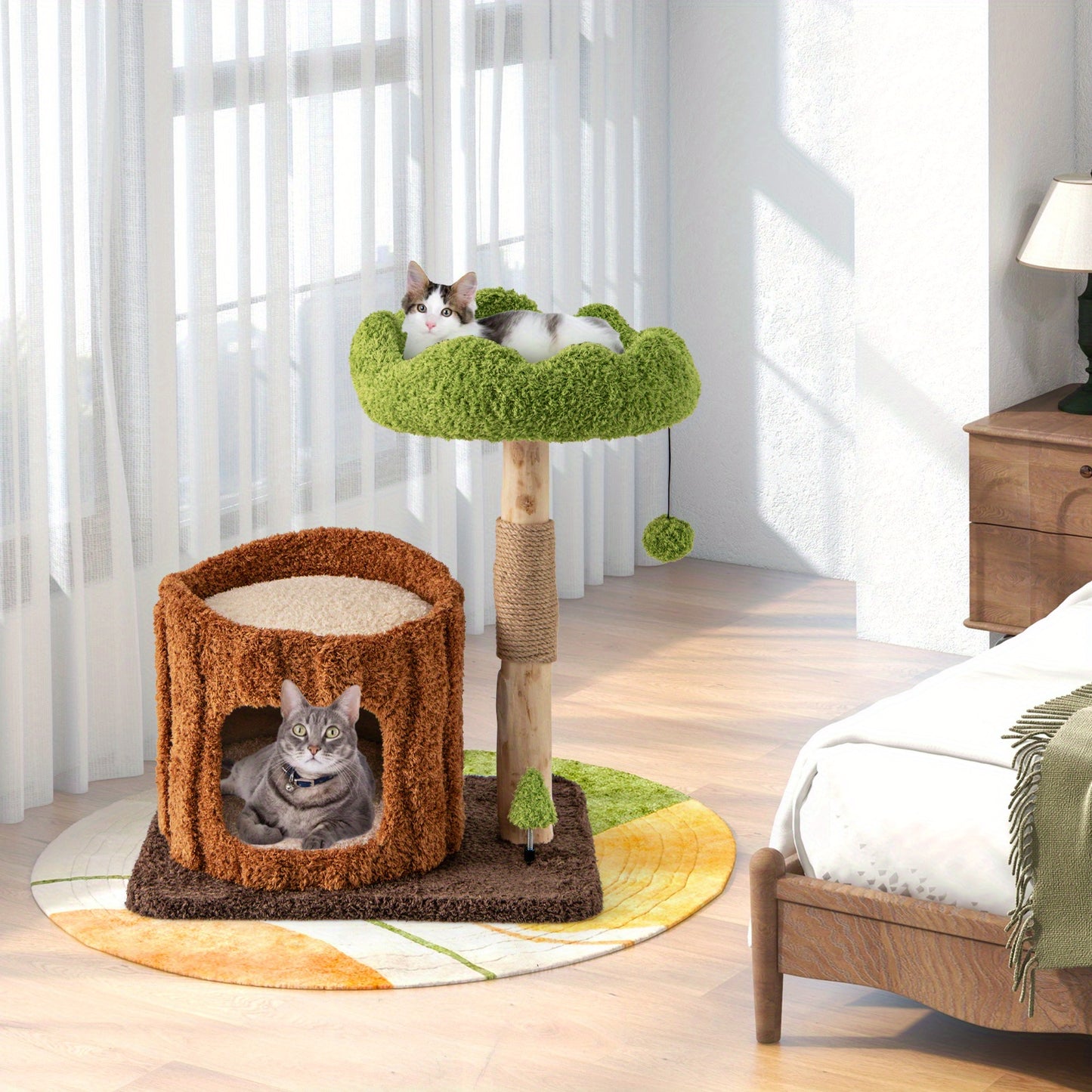 Kattenboom – Krabpaal – Klimmeubel – Kattenmeubel – Krabpaal met Ligplaats – Sisal Krabpaal – Ruim Bovenste Platform – Zacht Gebonden Plank – Bruin