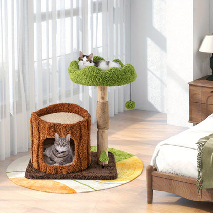Kattenboom – Krabpaal – Klimmeubel – Kattenmeubel – Krabpaal met Ligplaats – Sisal Krabpaal – Ruim Bovenste Platform – Zacht Gebonden Plank – Bruin
