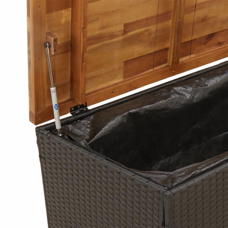 Tuinkist – Opbergkist – Tuinbox – Buitenopberger – Balkonbox – Zwart – 110x55x63 cm – Duurzaam Poly Rattan & Acaciahout