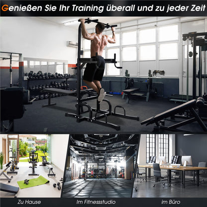 Freestanding Pull-Up Bar – Power Tower – Klimrek – Fitnessstation – Dipstation – Zwart – Belastbaar Tot 150 KG – Hoogte 7-voudig Verstelbaar