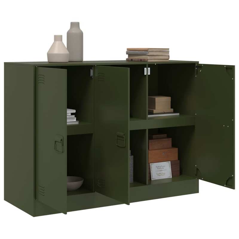 Simple Sideboard, Spacious Storage Cabinet with Display Shelf, Suitable for Kitchen, Living Room, Stylish Furniture, Offers Additional Storage Space and Home Decor, Ensures Safety. Dressoir 99x39x73 cm Steel Olive Green