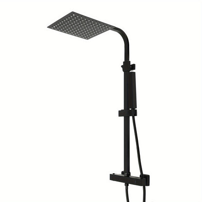 Douchekop – Regendouche – Handdouche – Thermostaatkraan – Badkamerkraan – Mat Zwart – Thermostatische Temperatuurregeling – 25x25 cm Regendouchekop