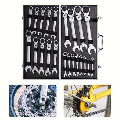 22-delige Ratelsleutelset – Ratelratel – Combinatiesleutel – Handratel – Steeksleutel – Flexibele Kop – Duurzaam Chroom-Vanadiumstaal – Maat 6-32mm