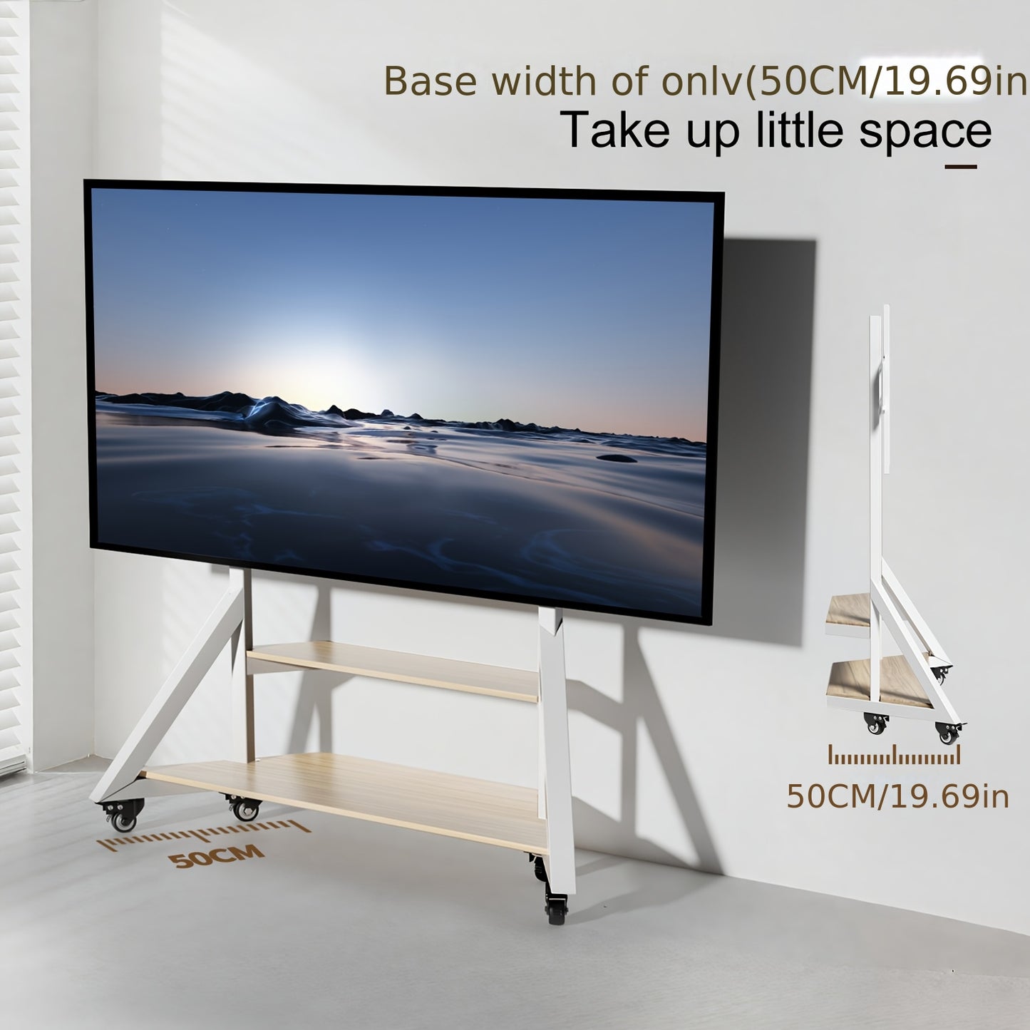 Mobiele Tv-Stand – Tv Meubel Met Wielen – Verplaatsbare Tv-Standard – Platte Scherm Houder – Verrijdbare Tv-Kaart – Voor 65-100 Inch – Verstelbare Hoogte – Stabiel Metaal Frame