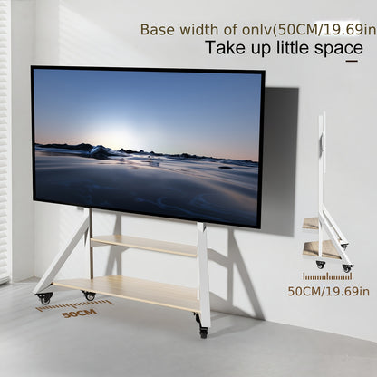 Mobiele Tv-Stand – Tv Meubel Met Wielen – Verplaatsbare Tv-Standard – Platte Scherm Houder – Verrijdbare Tv-Kaart – Voor 65-100 Inch – Verstelbare Hoogte – Stabiel Metaal Frame