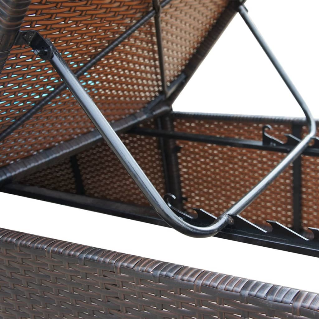 Poly Rattan Loungebank – Tuinbank – Ligbed - Loungeset – Ligstoel - Outdoor Bank – Instelbaar – Waterbestendig PE Rattan – Gepoedercoat Stalen Frame