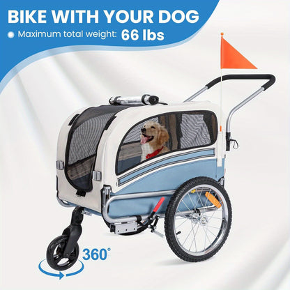 Hondenfietskar – Hondenkar – Fietskar – Hondenbuggy – Huisdierenwagen – 2-in-1 Opvouwbaar – Draagvermogen 30 kg