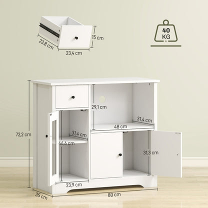 Magnetronkast – Keukenkast – Opbergkast – Kast Voor Magnetron – Keukenmeubel – Strak Wit – Verstelbare Planken & Lades – Stevige Constructie 40 kg Draagkracht