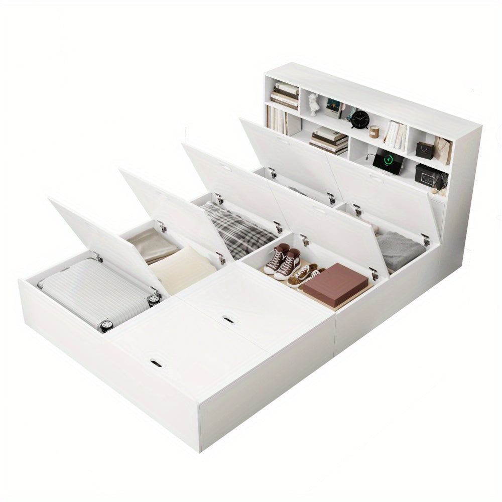 Tweepersoonsbedframe – Bedframe – Ledikant – Platformbed – Slaapbed – Modern Design – Met Opbergruimte – Geen Boxspring Nodig – Wit – Eenvoudige Montage