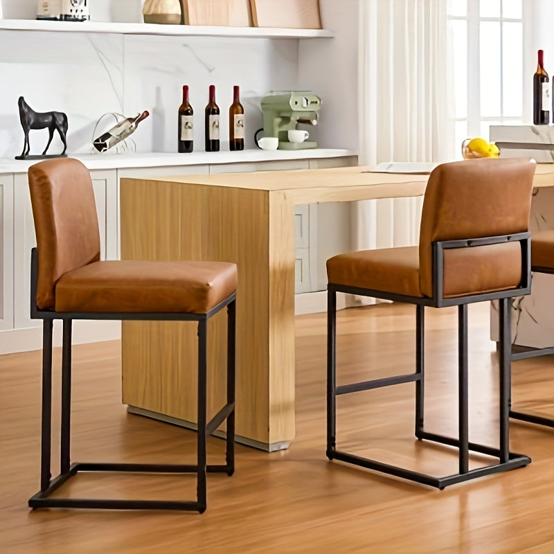 Barstoelen – Barkrukken – Counterstoelen – Keukenstoelen – Barkrukken – Bruin – 24 Inch Zithoogte – Met Metalen Frame En Rugleuning
