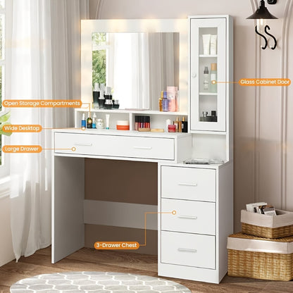 Bureau – Werkplek – Bureautafel – Computertafel – Meubel – Modern Design – 5 Lades & Spiegel – Glazen Blad 101x40x143 cm