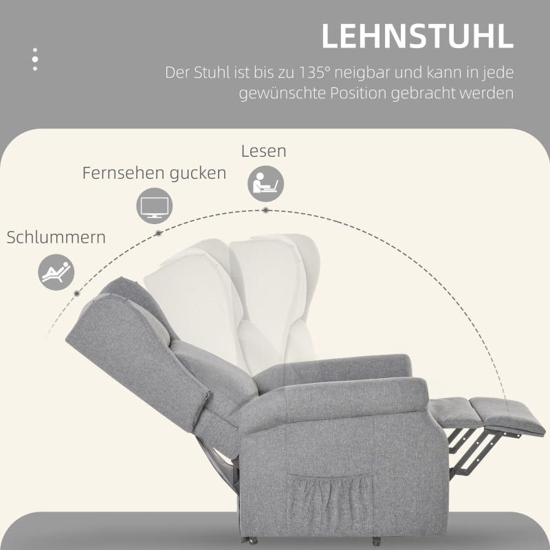 Relaxfauteuil – Relaxstoel – Zetel – Loungefauteuil – TV Fauteuil – Met Opsta-ondersteuning – Verstelbare Rugleuning – Max. 200 kg – Compact Grijs