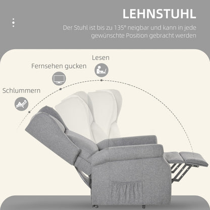 Relaxfauteuil – Relaxstoel – Zetel – Loungefauteuil – TV Fauteuil – Met Opsta-ondersteuning – Verstelbare Rugleuning – Max. 200 kg – Compact Grijs