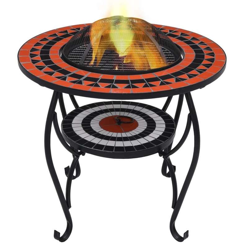 68cm Metal Indoor Fireplace Heater & Mosaic Hearth Table - Freestanding Classic Terracotta/White/Black/Gray/Orange Fire Pit with Storage Shelf, Four-Legged Design for Living Room, No Ignition System (Compatible with Inserts)