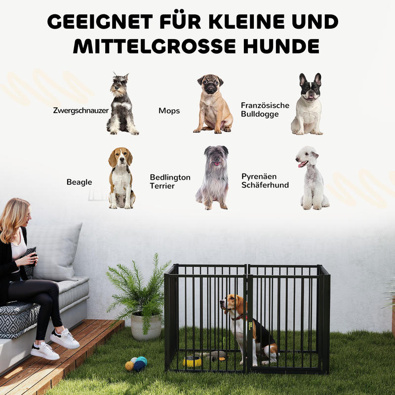 Puppy Playpen, Foldable Portable Dog Playpen, Steel Puppy Playpen, Lockable Door, Weather , Black