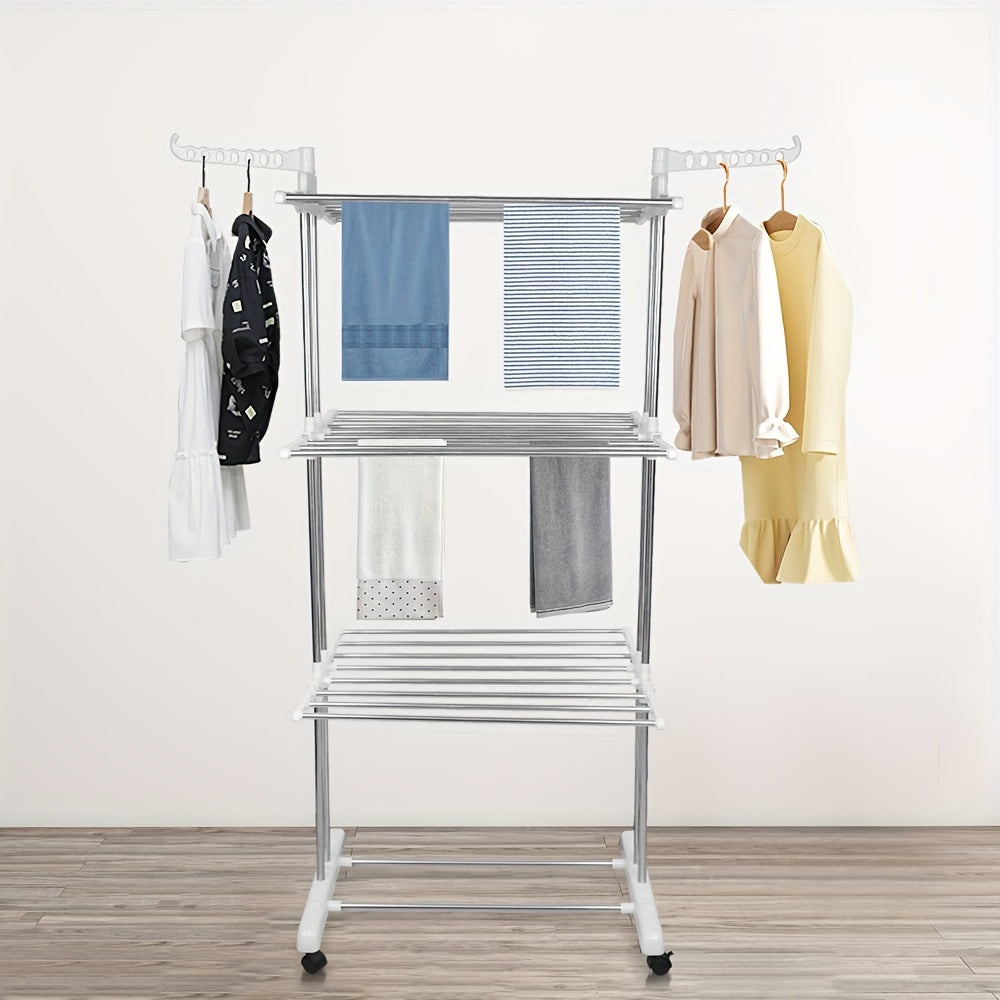 Wasrek – Droogrek – Wasknijperrek – Wastoren – Kledingdroger – Inklapbaar – In Hoogte Verstelbaar – Roestvrij Staal Met Wieltjes – 4 Niveaus 72x64x170 cm