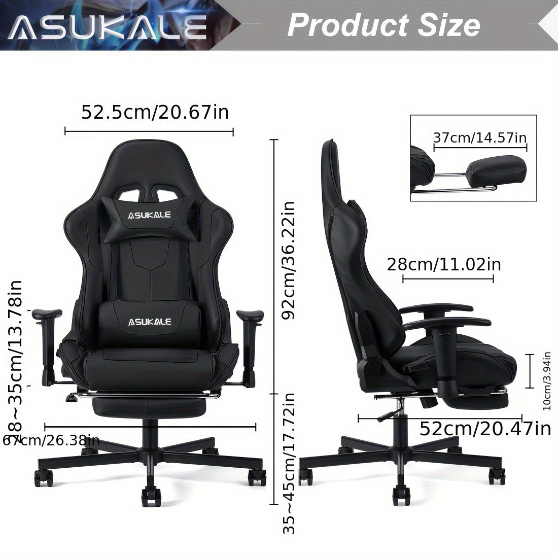 Gamingstoel – Gamestoel – Gaming Chair – Bureaustoel – Game Stoel – Ergonomisch Met Voetensteun – Verstelbare Hoogte En Lendensteun – PU Kunstleer Met 5-Wiel Onderstel – Grijs
