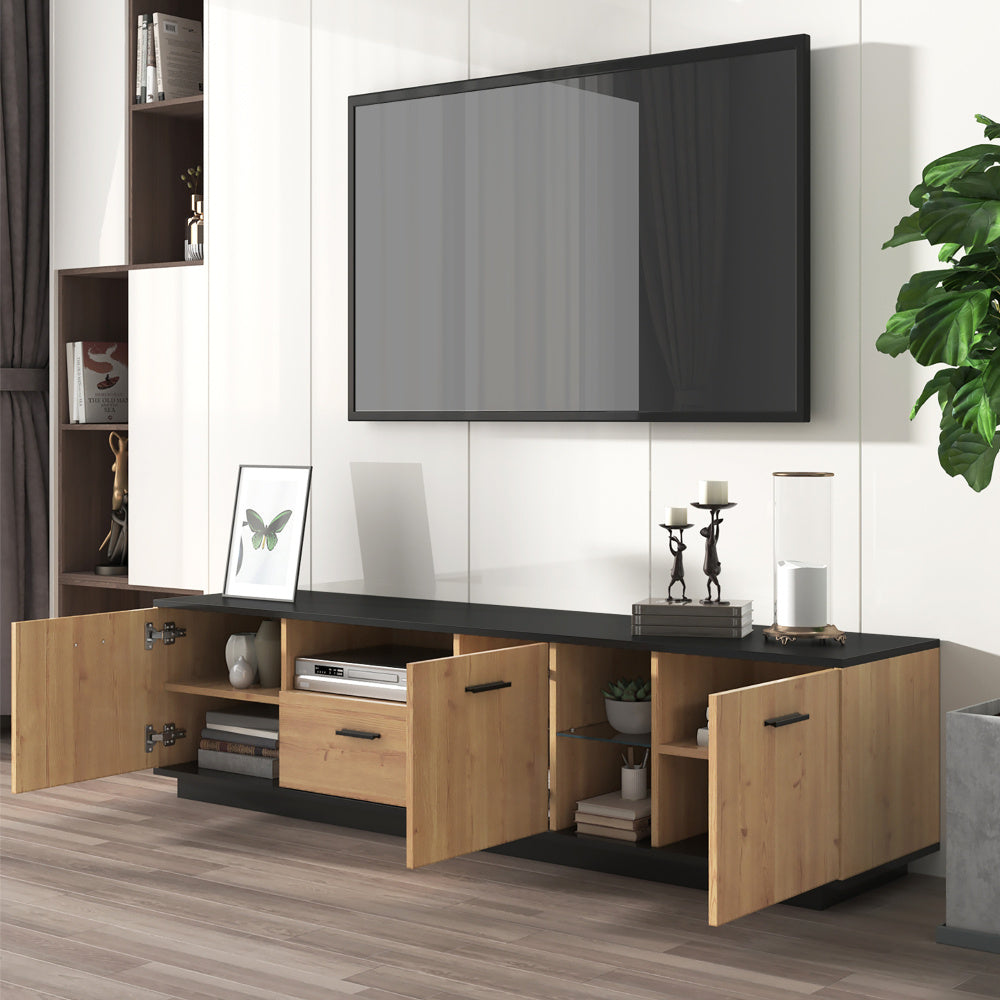 TV-meubel – Tv-kast – Mediameubel – Tv-dressoir – Tv-meubel naturel – 3 Deuren & 1 Lade – Stevige Constructie & Eenvoudige Montage