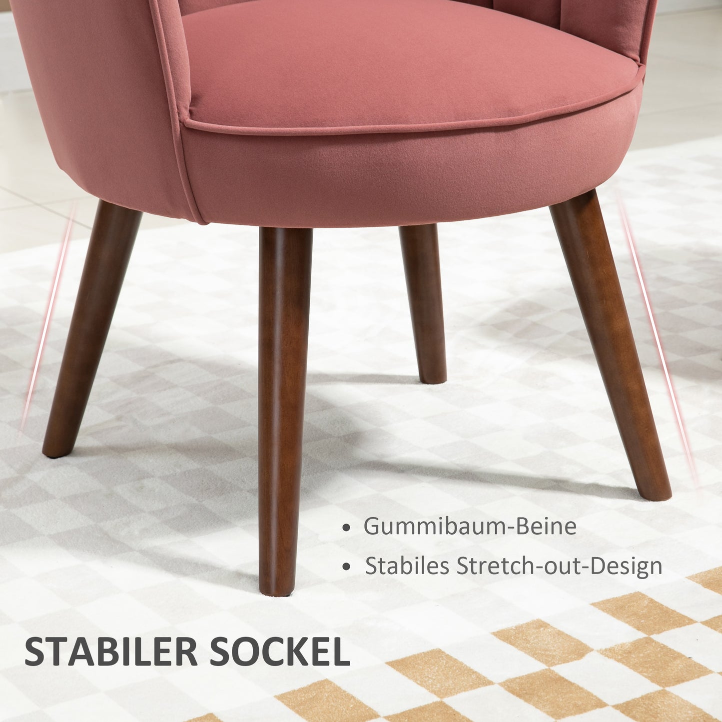 Fauteuil – Loungestoel – Relaxstoel – Leunstoel – Schelpvormige Lounge Chair – Roze Velvet Bekleding – Houten Poten – Compact Design
