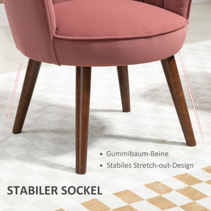 Fauteuil – Loungestoel – Relaxstoel – Leunstoel – Schelpvormige Lounge Chair – Roze Velvet Bekleding – Houten Poten – Compact Design
