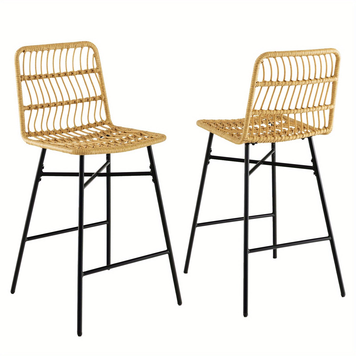 Barkrukken – Barstoelen – Keukenstoelen – Barkrukken – Zithoogte 68 cm – Set van 2 Rattan Barkrukken Met Metalen Poten
