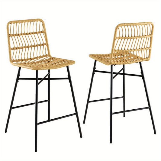 Barkrukken – Barstoelen – Keukenstoelen – Barkrukken – Zithoogte 68 cm – Set van 2 Rattan Barkrukken Met Metalen Poten