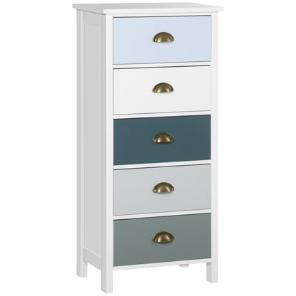 Ladekast – Ladenkast – Kommode – Dressoir – Opbergkast – 5 Lades – MDF Met Metalen Schelphandgrepen – Compact 45x30x95,4 cm