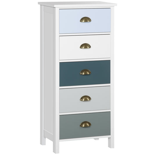 Ladekast – Ladenkast – Kommode – Dressoir – Opbergkast – 5 Lades – MDF Met Metalen Schelphandgrepen – Compact 45x30x95,4 cm
