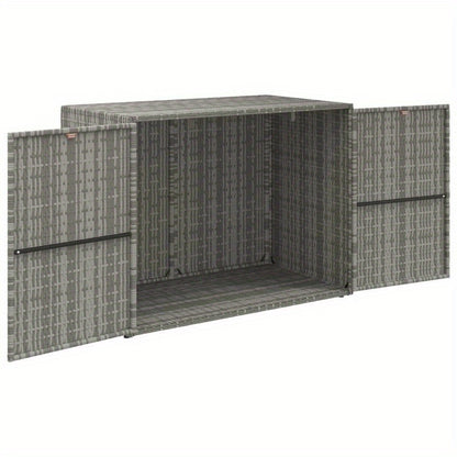 Large Storage Box with Lid - Heavy-Duty Poly Rattan, 99.06cmW x 54.61cmD x 80.01cmH, All-Weather Resistant Rectangular Organizer with Golden-Toned Hinges & Dark Brown/Gray Wicker Texture for Patio, Porch, Garage, Balcony - Mu