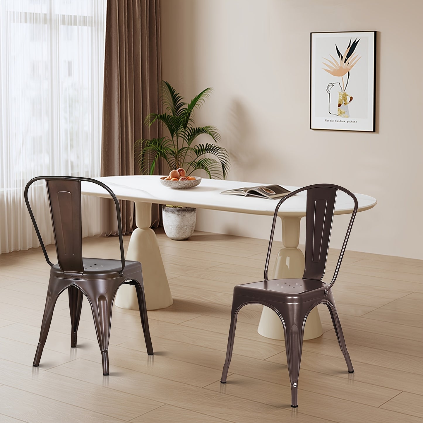 Set van 4 Industriële Metalen Eetkamerstoelen – Roestkleurige Stoelen met Klassiek Ontwerp – Duurzaam, Onderhoudsvriendelijk en Perfect voor Keuken, Restaurant of Evenement (43 x 46 x 85 cm)