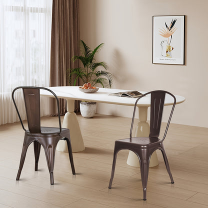 Set van 4 Industriële Metalen Eetkamerstoelen – Roestkleurige Stoelen met Klassiek Ontwerp – Duurzaam, Onderhoudsvriendelijk en Perfect voor Keuken, Restaurant of Evenement (43 x 46 x 85 cm)