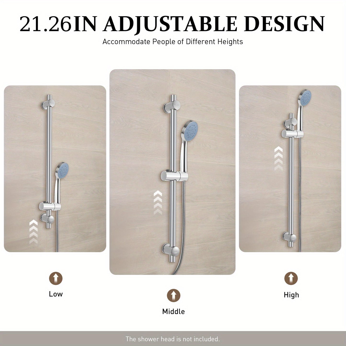 Doucheglijrail – Douchekophouder – Handdouchehouder – Douchehouder – Glijstang – Verstelbaar – RVS 304 Staal – 66 cm Lengte