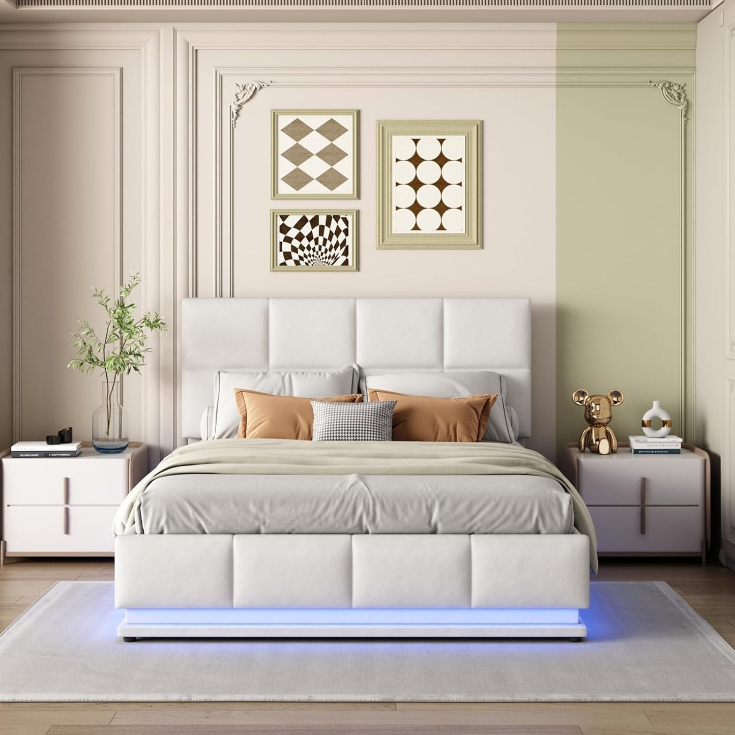 Gestoffeerd Bed – Opbergbed – Tweepersoonsbed – Led Bed – Modern Bed – 140x200 cm – 16 Kleuren Ledverlichting – Opbergruimte 35 cm