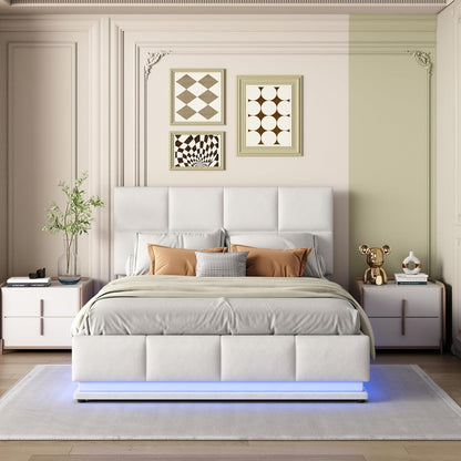 Gestoffeerd Bed – Opbergbed – Tweepersoonsbed – Led Bed – Modern Bed – 140x200 cm – 16 Kleuren Ledverlichting – Opbergruimte 35 cm