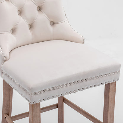 Barkrukken – Barstoelen – Barstoelenset – Keukenstoelen – Barstoelen Met Rugleuning – Set Van 2 Beige Velvet – Button-Tufted – Stevig Metalen Frame – Chrome Nagelrand – Comfortabel En Duurzaam