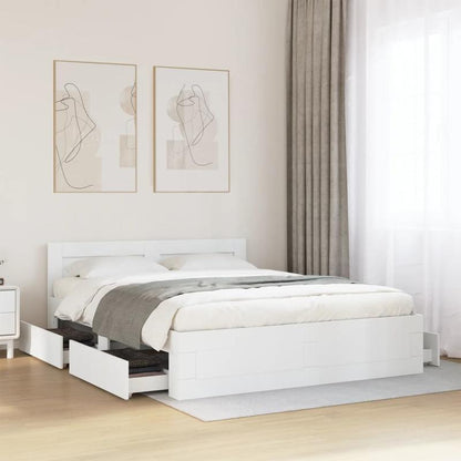 Bedframe – Bed – Bedframe Met Hoofdbord – Slaapkamermeubel – Enkelbed – Modern Wit – 150x200 cm – Duurzaam Multi-Layer Ontwerp – Gemakkelijk In Elkaar Te Zetten