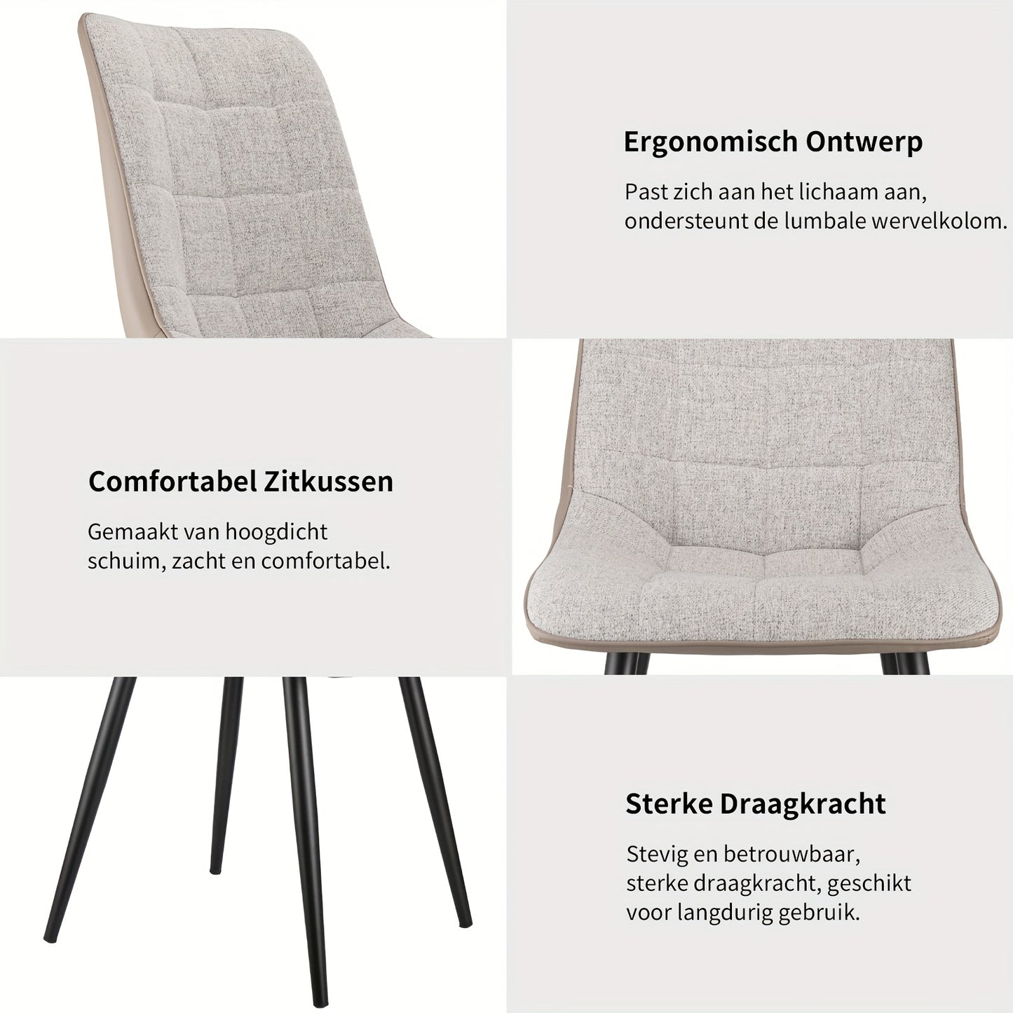 Eetkamerstoel – Stoel – Kuipstoel – Lounge stoel – Design stoel – Metalen Frame – Linnen Bekleding – Set van 2 – Beige – Onderhoudsvriendelijk