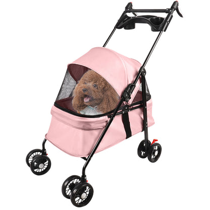 Inklapbare Hondenbuggy – Dierenwagen – Huisdierenwagen – Hondenkar – Kattenbuggy – Compact & Stevig Carbonstaal Frame – Max 15 Kg Draagvermogen – Roze 50x70x95 cm