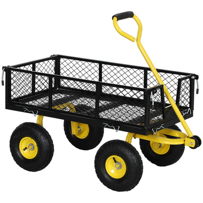Tuinwagen – Transportwagen – Kar – Wagon – Aanhanger – Afneembare Zijden – 180° Draaibare Hendel – Stalen Frame 200 kg Draagkracht – Zwart/Geel