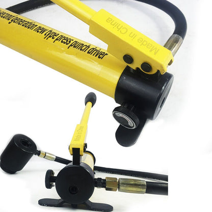 Hydraulische Pers – Hydraulische Platenpons – Werkplaatspers – Persgereedschap – Perstang – 8 Ton Kracht – 6 Verschillende Ponsmaten 22-60mm – Robuust Kunststof Gecoat Stalen Frame