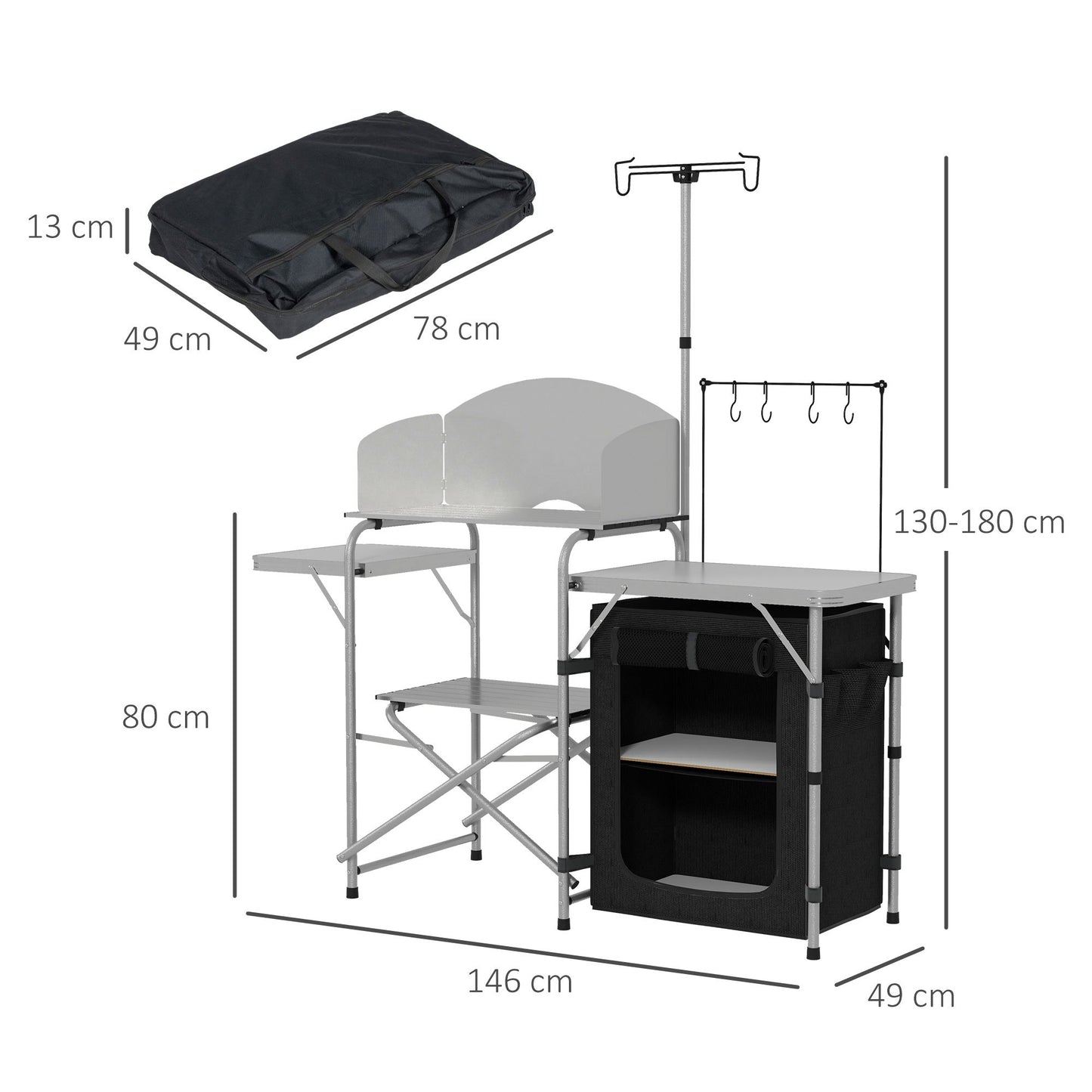Campingkeuken – Buitenkeuken – Kooktafel – Outdoor Keuken – Draagbare Keuken – Lichtgewicht Aluminium Frame – 3-Zijdige Windbescherming